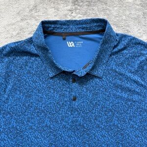 VRST Men’s Performance Polo Blue Black Speckled Print Golf Athleisure Casual